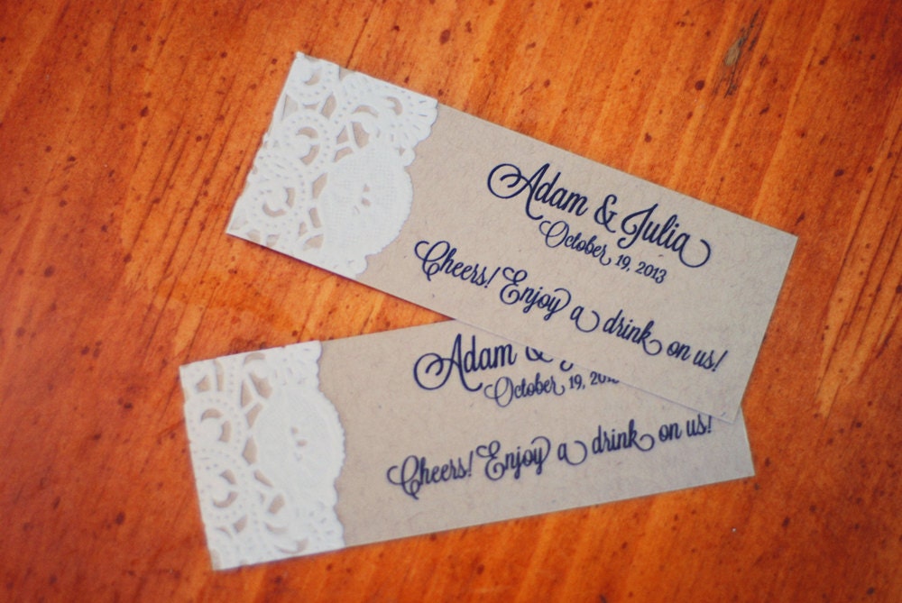 custom rustic wedding drink ticket place cards gift tag