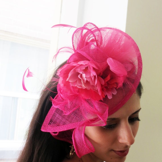 Hot pink fascinator hat Hot Pink Wedding Hat STAVVY PEON