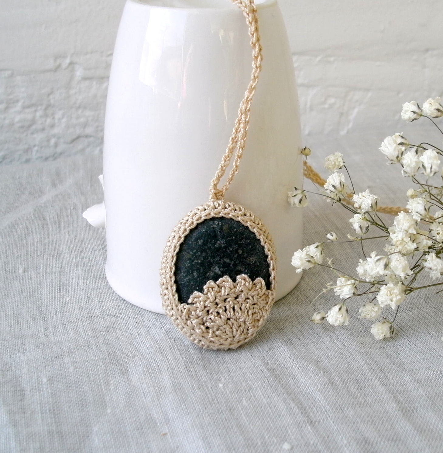 Crochet Stone Necklace Crochet Jewelry Lace Stone Necklace