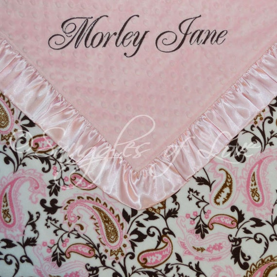 Minky Blanket for Baby Girls with Satin Ruffles - DESIGN YOUR OWN - Crib Size 30x38