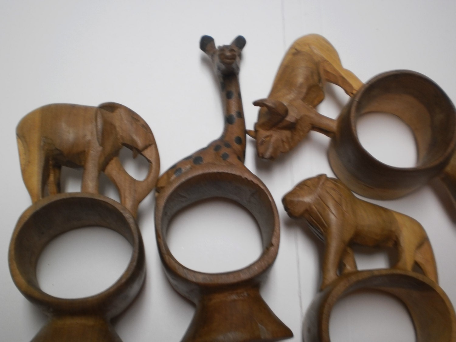 African Napkin Rings Vintage Hand Carved Wooden Set Ethnic