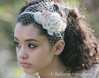 wedding headband of fabric roses and lace, wedding hair bridal headband