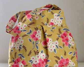 Daisy Bouquet Yellow Pleated Hobo Handbag / Purse - READY TO SHIP