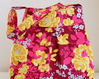 Rose Bouquet Fabric Pleated Hobo Handbag / Purse - READY TO SHIP