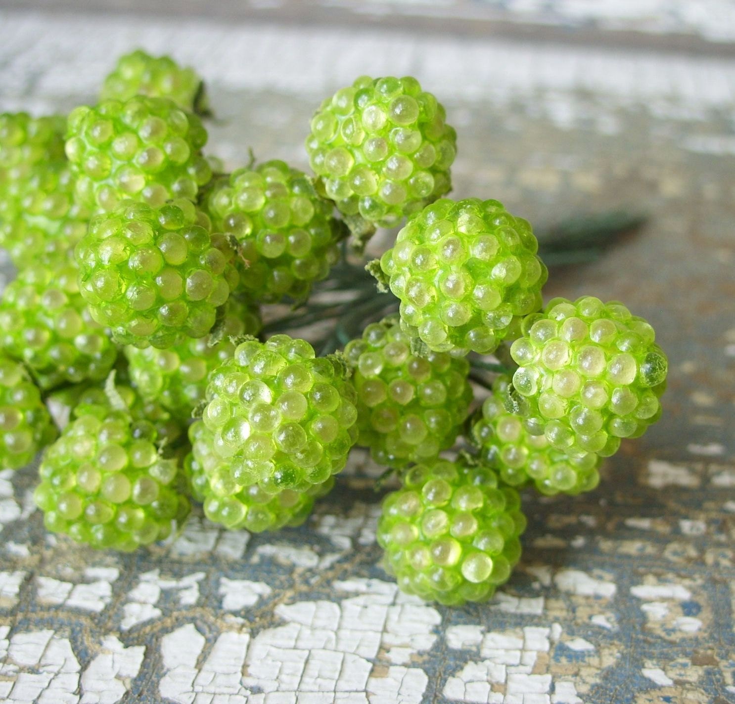 Vintage Millinery Green Raspberry Glass Fruit by TinselandTrinkets