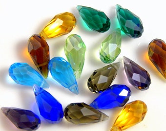 Mixed Color Crystal Faceted Briolette Teardrops, 7X14MM - 4 pcs
