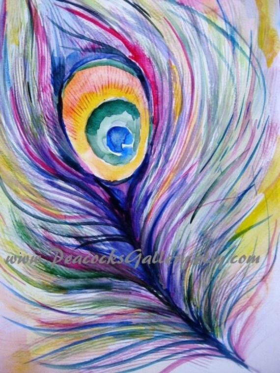 Peacock Watercolor Painting Original 10x14   Il 570xN.429106350 Pdvf 