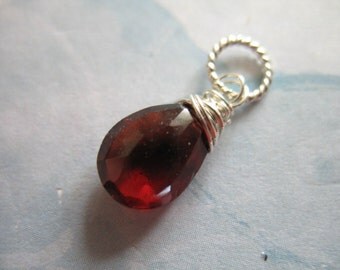 Shop Sale.. GARNET Pendant Charm Add a Dangle Drop, Pear, 18-20 mm, Gold Fill / 925 Sterling Silver, January birthstone gemdone gd95