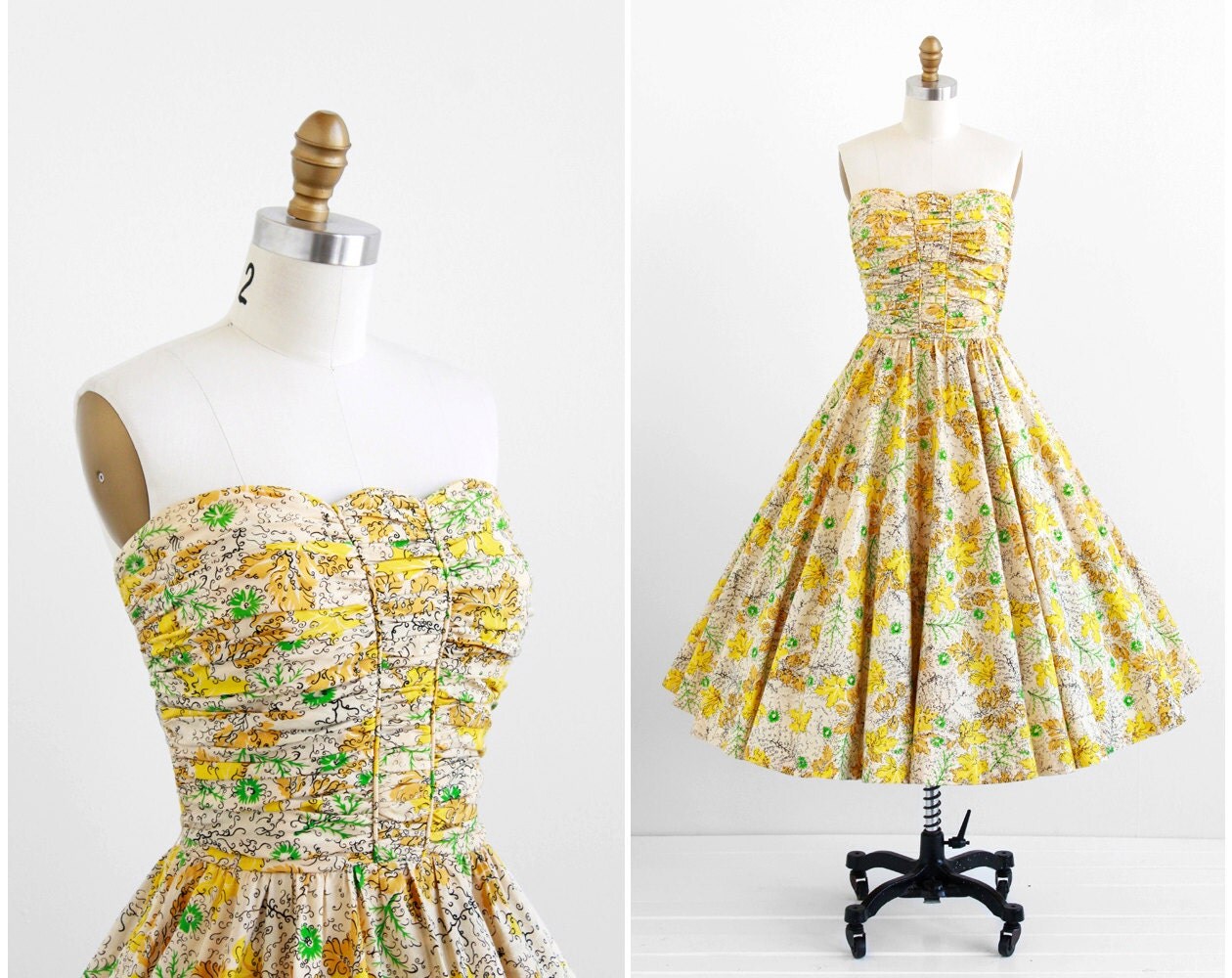 vintage 1950s dress / 50s dress / Yellow Leaf by RococoVintage