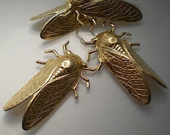 4 large brass cicada charms