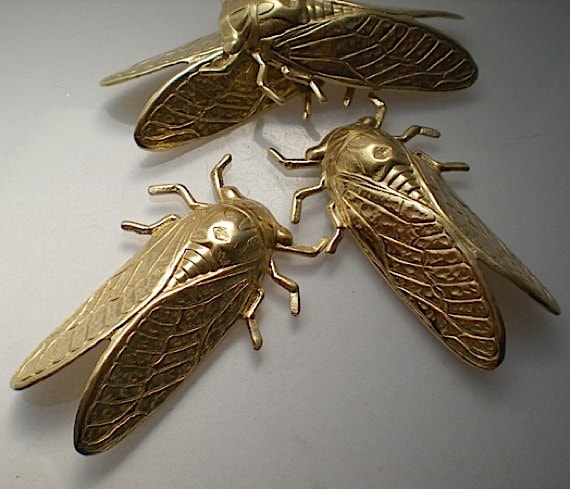 4 large brass cicada charms