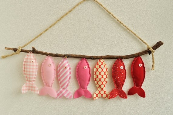 Items similar to Seven Pink Fish - Eco-Friendly Wall Decor on Etsy