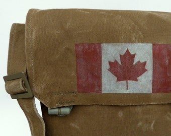 O Canada - Vintage Military Canvas Messenger Bag Satchel - Hand Painted