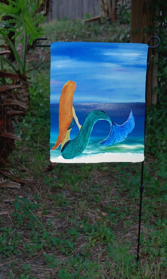 Mermaid Garden Flag from art | Etsy