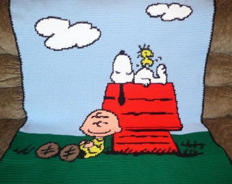 Charlie Brown Snoopy and Woodstock Crochet Afghan Blanket Throw - Wonderful Afghan -