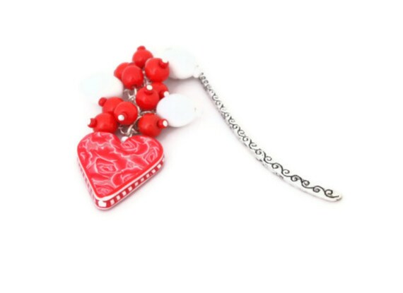 Red Beaded Bookmark Charm - Handmade Bespoke Design
