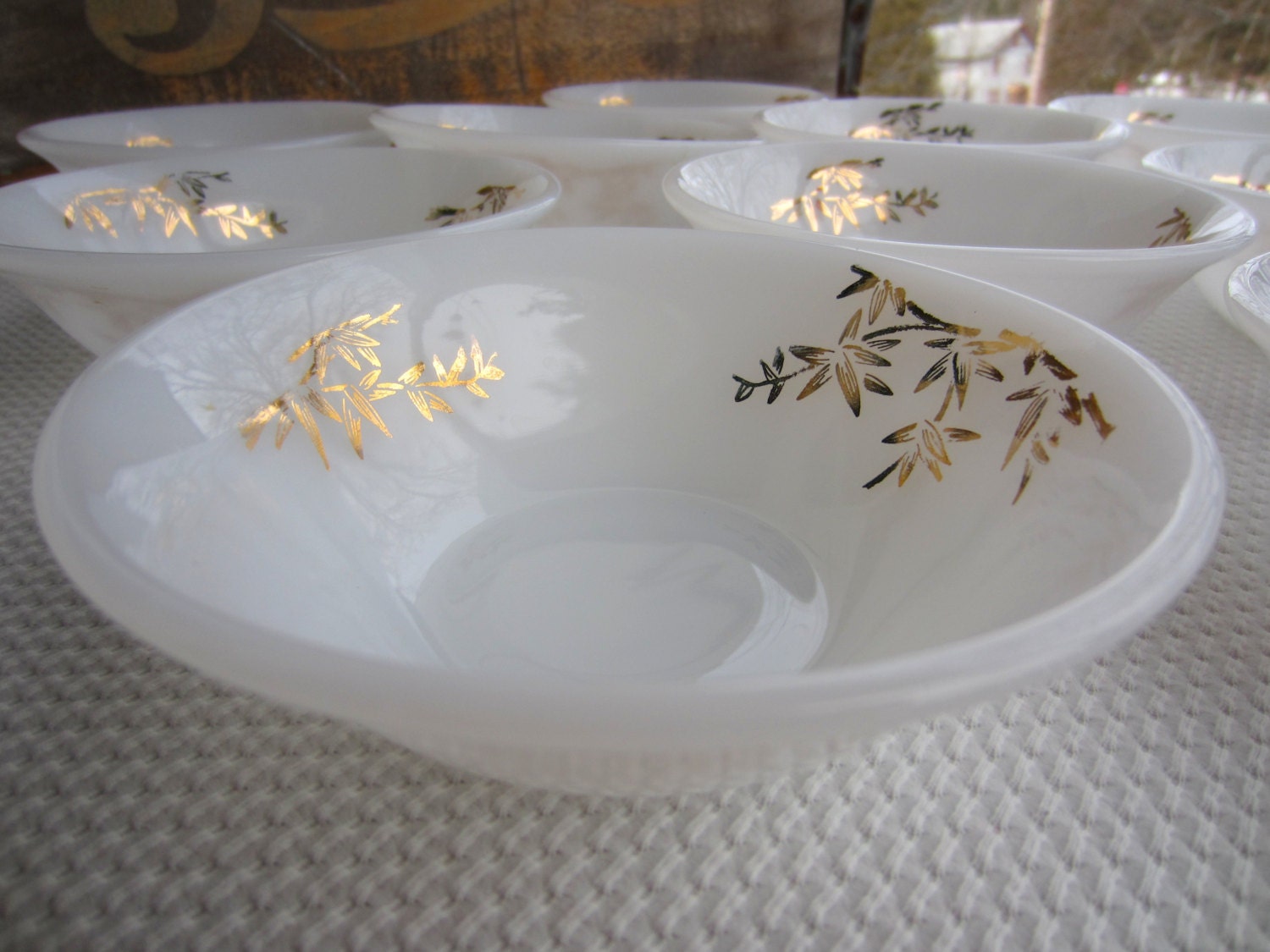 Vintage Federal Glass Golden Glory Milk Glass Small Berry Bowl Fruit