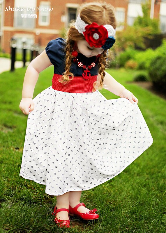 Ahoy Matey Nautical Peasant Dress Size 6mos10 Girls 7311