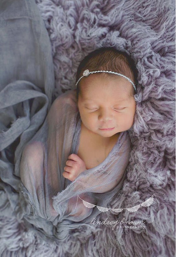 Grey Cheesecloth Baby Wrap Set Baby Headband Newborn Prop