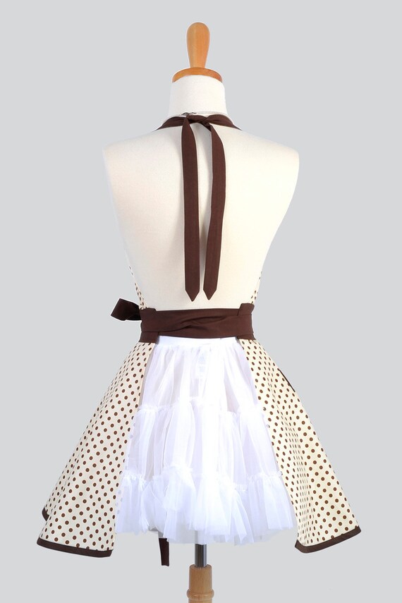 Sweetheart Retro Apron Sexy Womens Apron In Brown And Ivory