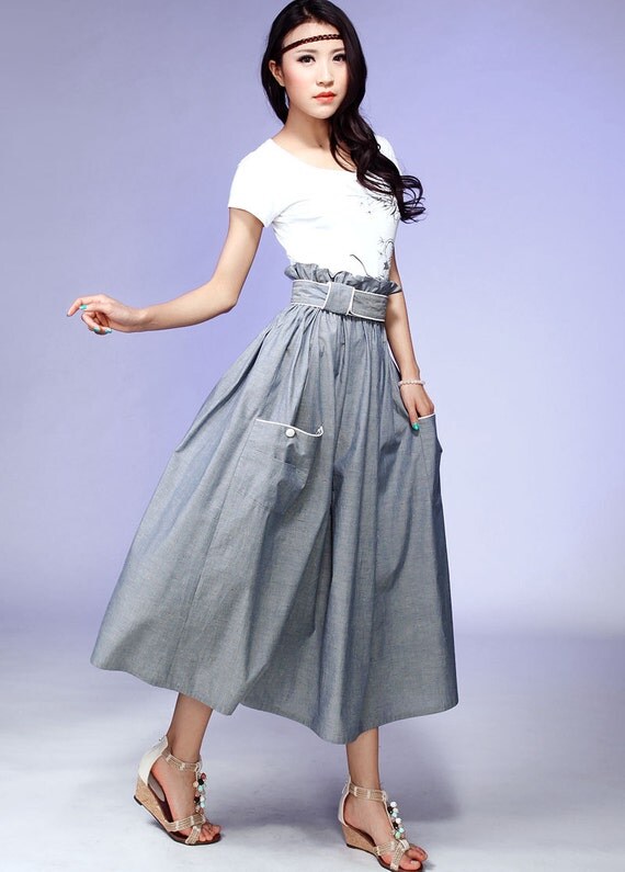 cotton gray skirt maxi skirt long skirt 525 by xiaolizi on Etsy