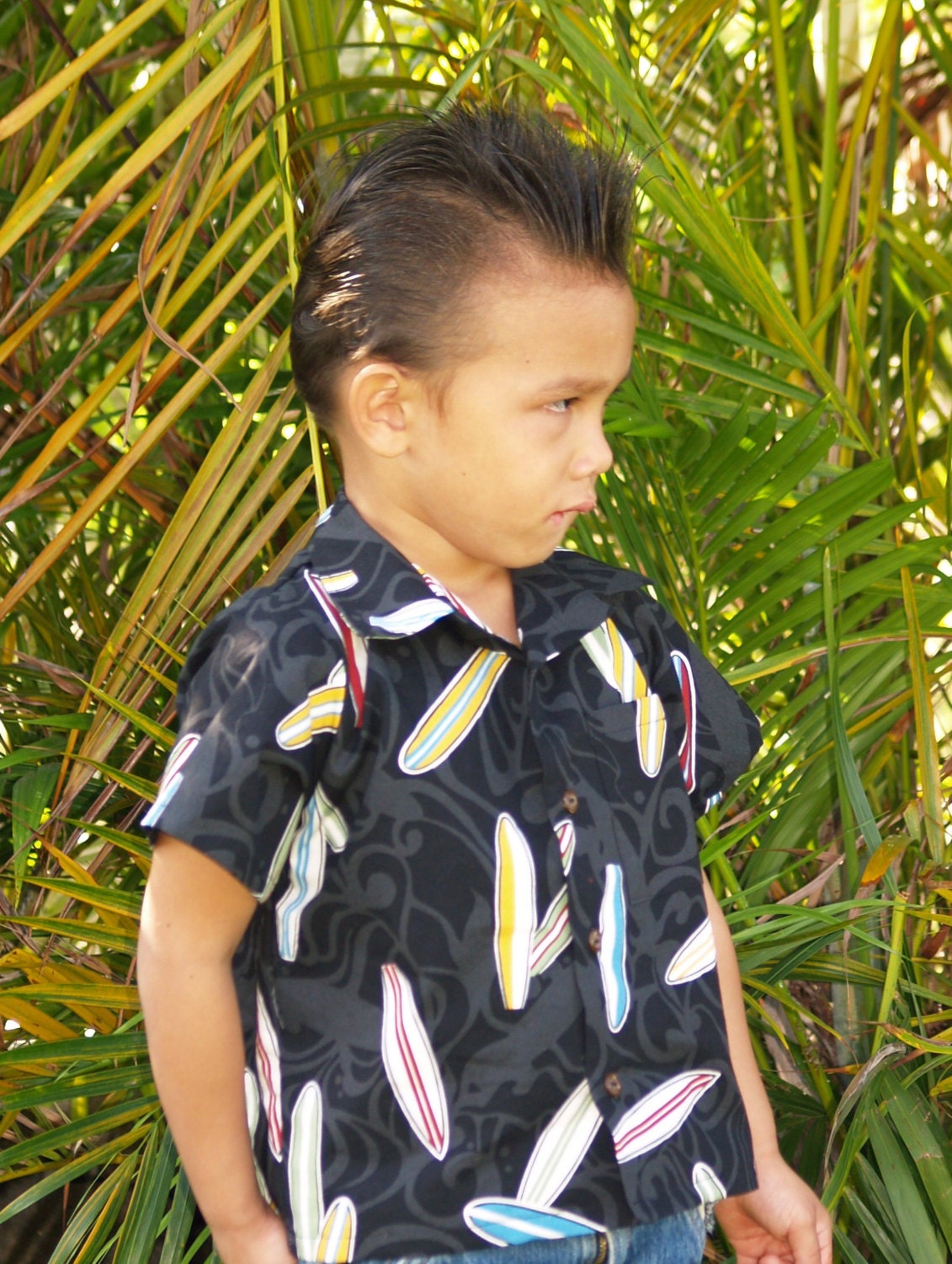 Boys Handmade Hawaiian Surfboard Aloha Shirt Black 6mo to