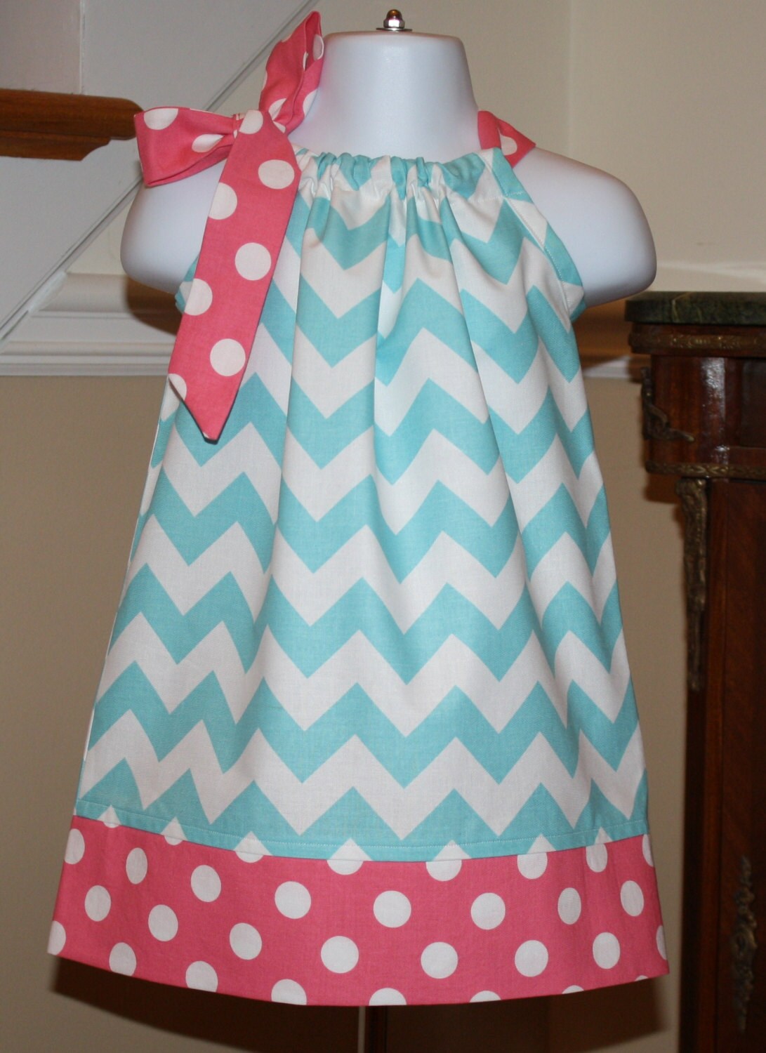 aqua blue spring chevron Pillowcase dress riley by BlakeandBailey