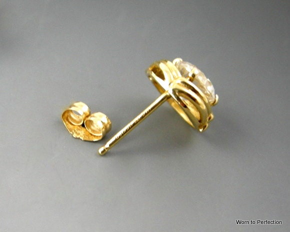 14K Yellow Gold DQ CZ Stud Earrings