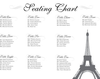 Paris Seating Chart Digital Design Printable PDF Custom Personal Poster Print File ONLY Seat map plan