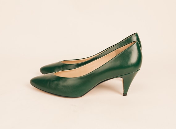 Forest Green Leather Shoes Vintage 1980s High Heels by DeLaBelle