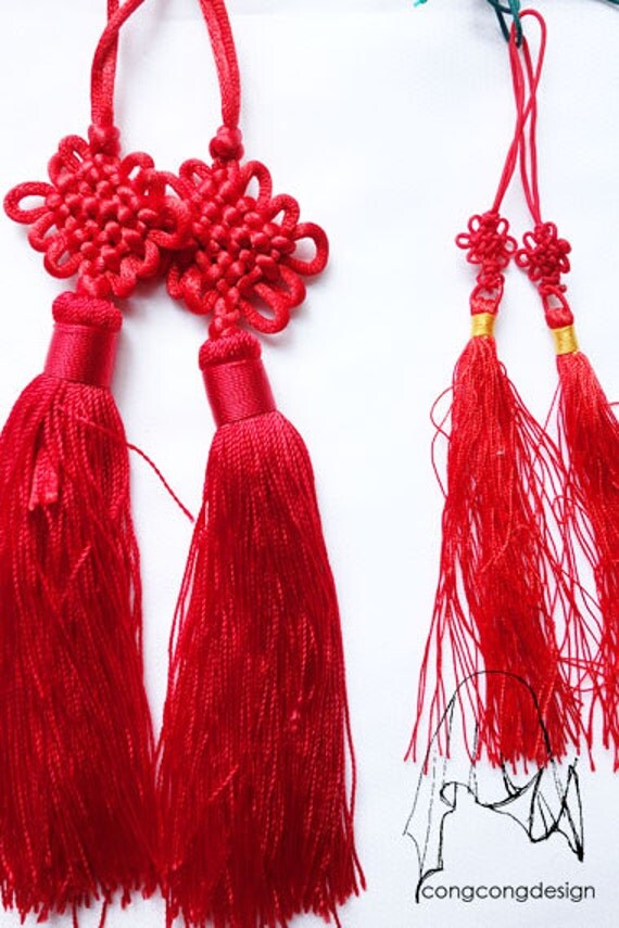 Chinese knot tassels Red color set of 2 two size choice