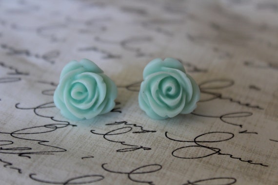 Mint Rose Earrings Buy 3 get 4th Free by brinandbell on Etsy