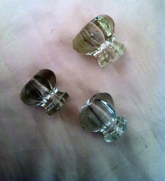 3 Antique Glass Knobs. Drawer Pulls Handles. Furniture