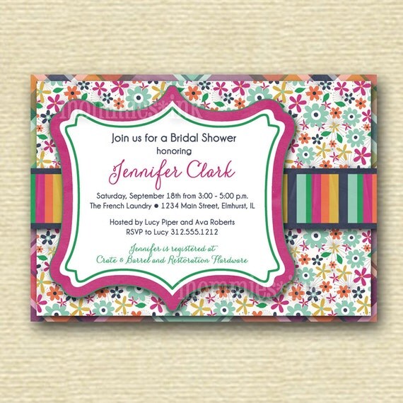 Preppy Flowers and Plaid Bridal Shower Invitation - PRINTABLE INVITATION DESIGN Il_570xn