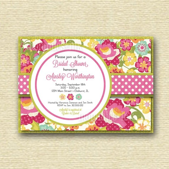 Shabby Chic Bright Spring Flowers Bridal Shower Invite - PRINTABLE INVITATION DESIGN Il_570xn