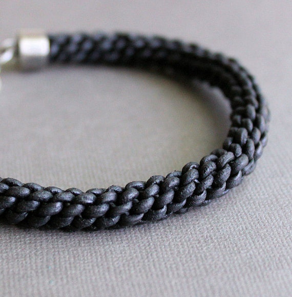 Items similar to Thick Braided Leather Bracelet Black Cord Mens Jewelry