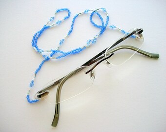 Eyeglass Lanyard Blue Beaded Necklace with Saphire Blue Swarovski Crystals