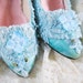 Sky blue satin Marie Antoinette heels rococo size 7