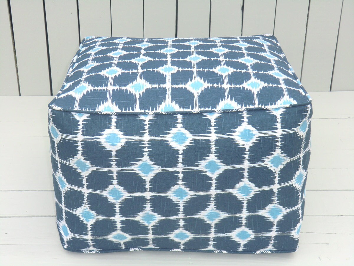 Blue square pouf square ikat ottoman 20x20x14 blue ikat