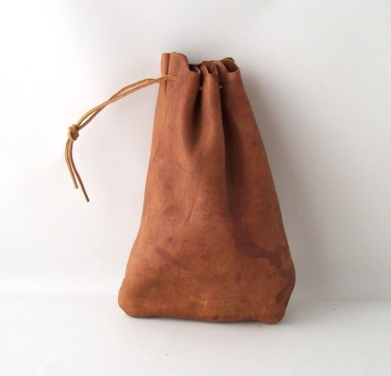 vintage brown leather pouch drawstring purse bag retro modern