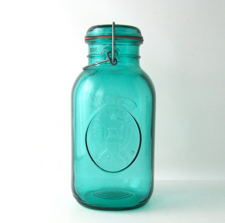 Vintage Blue Mason Jar 2 Qt Ball Ideal With Lid Glass Eagle   Il Fullxfull.430823230 Oh7x 