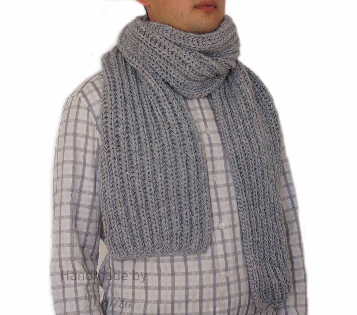 Gray wool scarf men Grey Scarf Men Hand knitted mens scarf