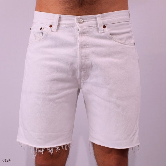 White Levis 501 Shorts . Mens Denim White Frayed Distressed