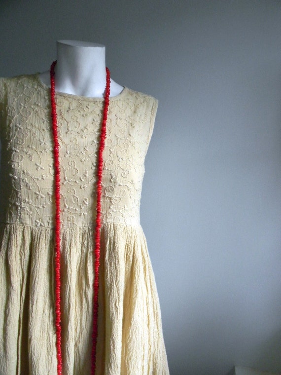 Vintage. Pale Yellow Cotton Gauze Dress // Made in Italy