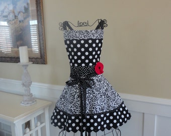 Crush on You ~ Annabelle Style ~ Black Swirl Dot Women's Full Apron ~ 4RetroSisters