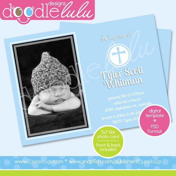 INSTANT DOWNLOAD Digital Printable 5x7 Baby Blue Baby Announcement or Baptism Card Template (Photoshop) PSD Il_570xn