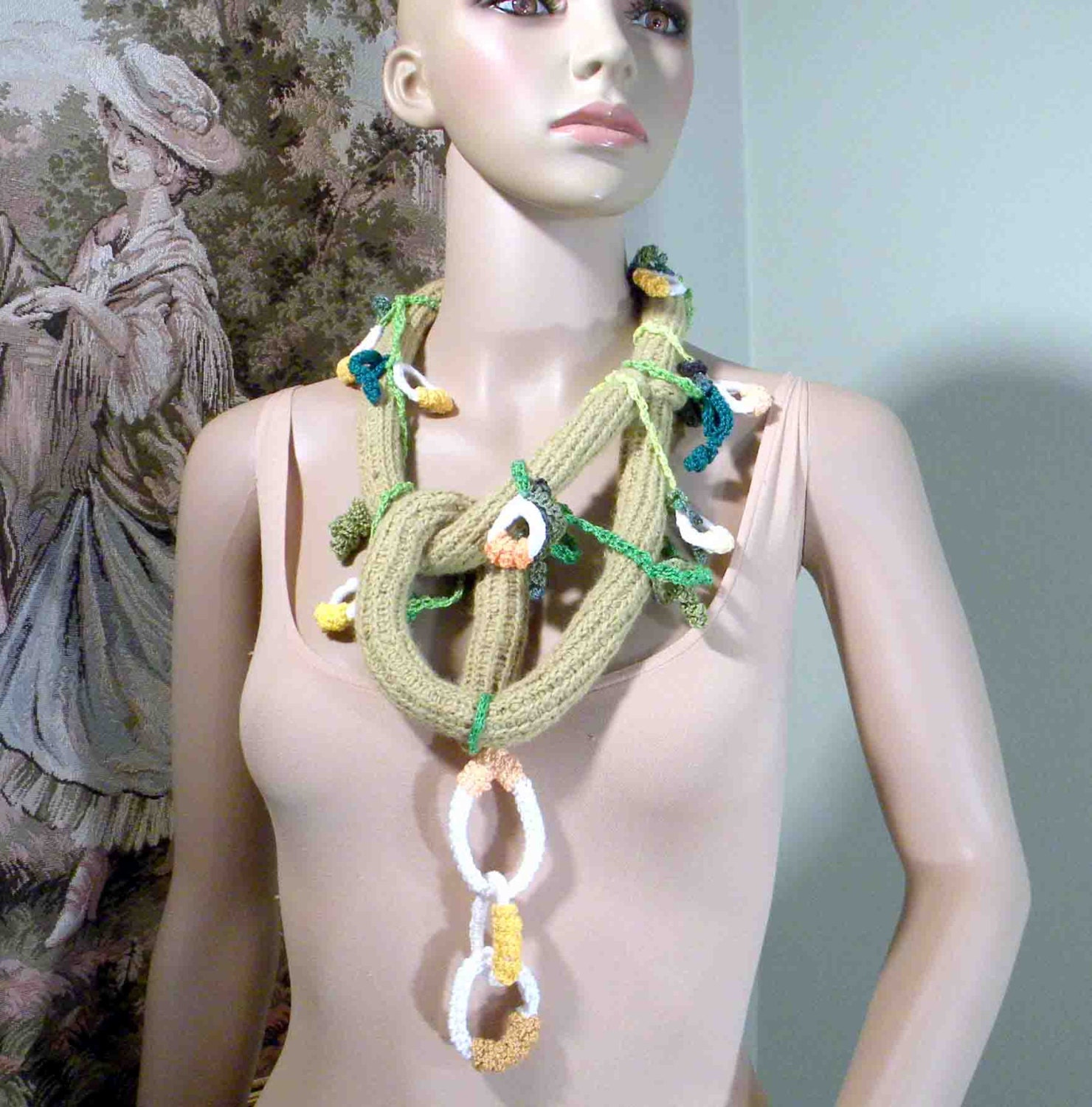 TRENDY NECKLACE/LARIAT Wearable Fiber Art Jewelry Irish