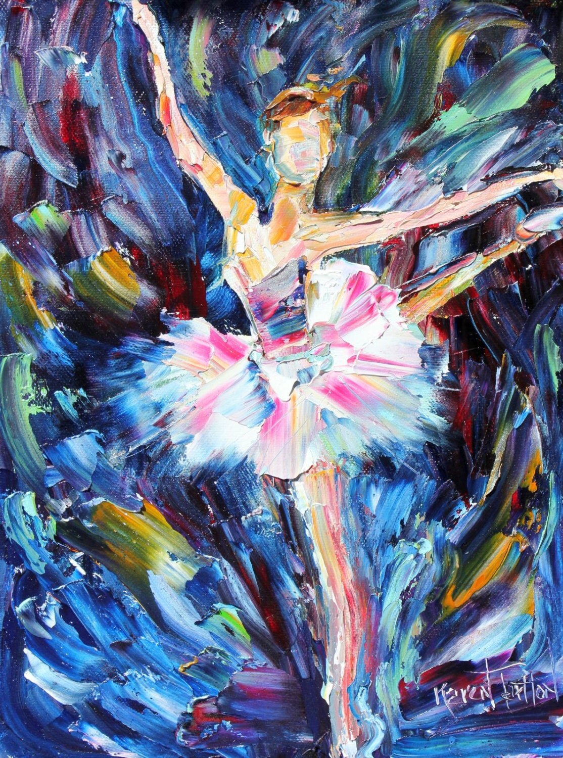 Original Ballerina Dancer PALETTE KNIFE oil painting Abstract