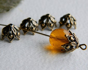 Small Brass Filigree BEAD CAPS, Antique Brass, USA Made, 9mm (6pcs)