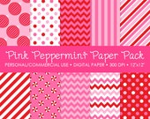 Pink Peppermint Digital Printable Paper Pack - For Commercial or Personal Use Il_170x135
